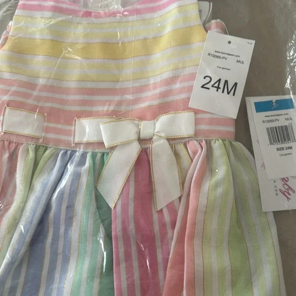 Girls 24 month new nwt dress rainbow stripes bloomers bow - Picture 2 of 3